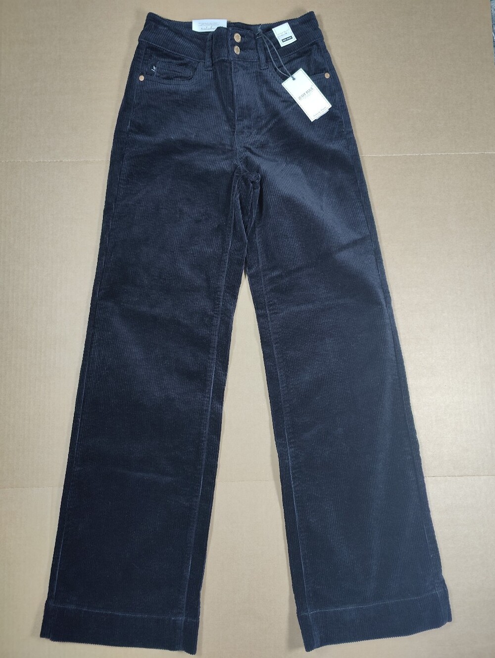 NWT Judy Blue Women Black Corduroy Cotton Wide Leg High Rise Pants Size 1/25